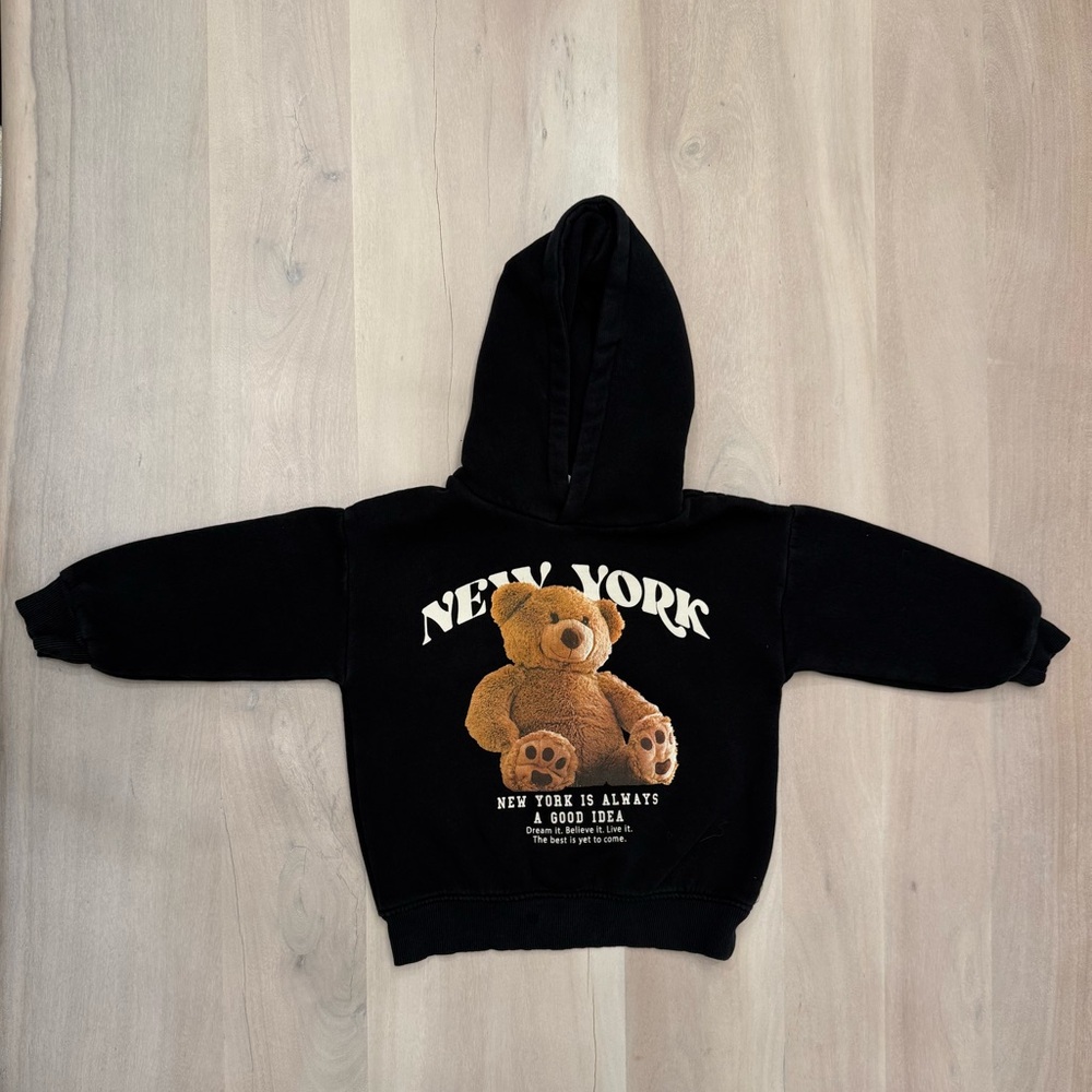 Zara Black Hoodie with Teddy Bear Graphic